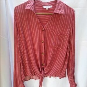 Hippie Rose White Puff Sleeve 3/4 Sleeve Crop Button Down Shirt